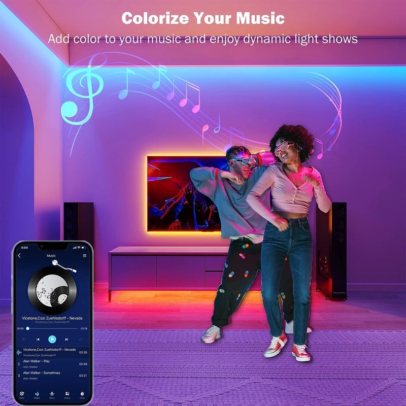 Leeleberd 50ft Led Lights for Bedroom, Bluetooth Smart APP Control RGB Color Changing Led Strip Lights with Remote Control and Power Adapter Led Lights for Room Kitchen Party Home Decoration - Image 4